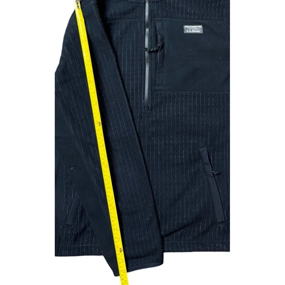 LL Bean Mens Quarter Zip Grid Fleece Pullover Black‎ Textured Jacket 1333